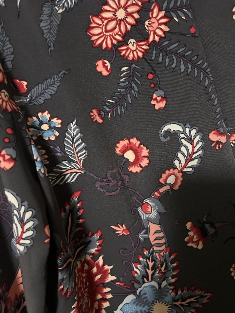 LOFT Charcoal Floral Long-Sleeve Shift Dress with Red & Blue Blooms - Picture 4 of 4
